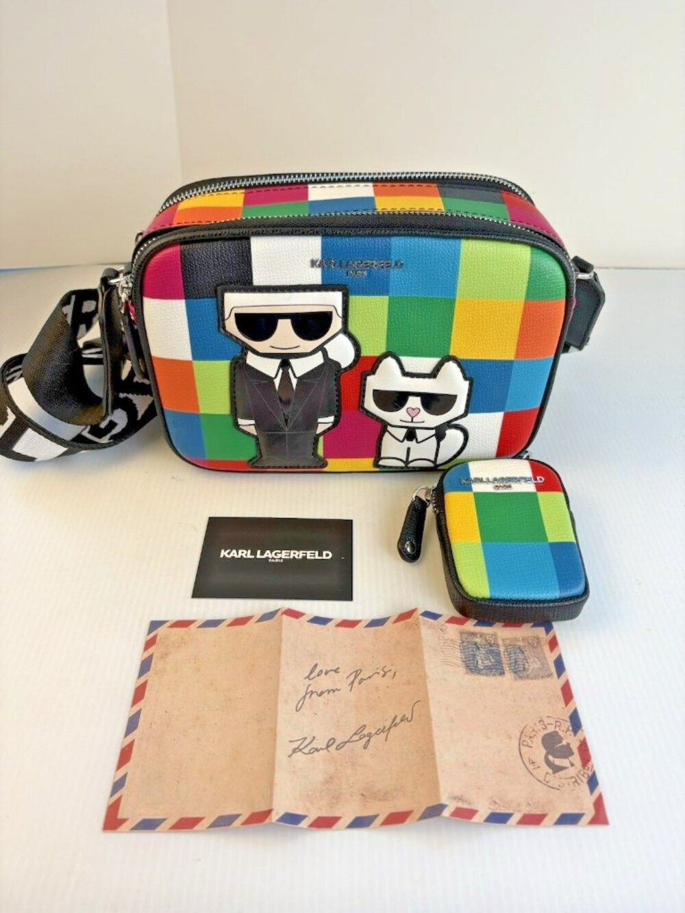Karl Lagerfeld Paris Maybelle Multicolor Crossbody Camera Bag Handbag New Papers